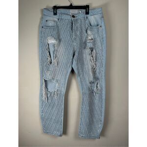 One Teaspoon Rhinestone Distressed Wide Leg Jeans sz 28